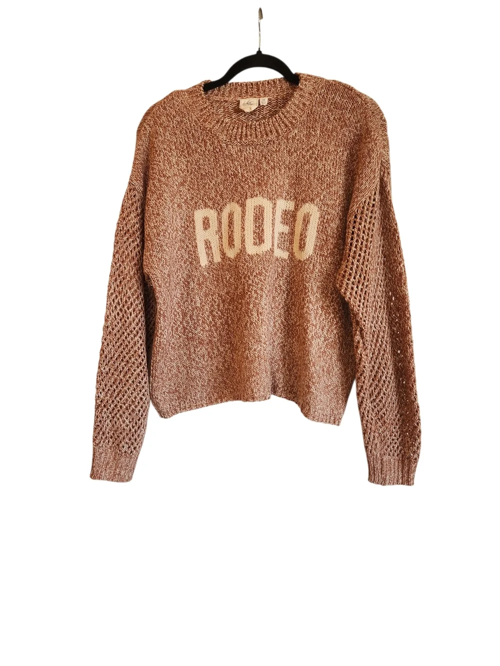 White Crow Rodeo Open Weave Long Sleeve Sweater Size M Ribbed Crew Neck/Cuffs